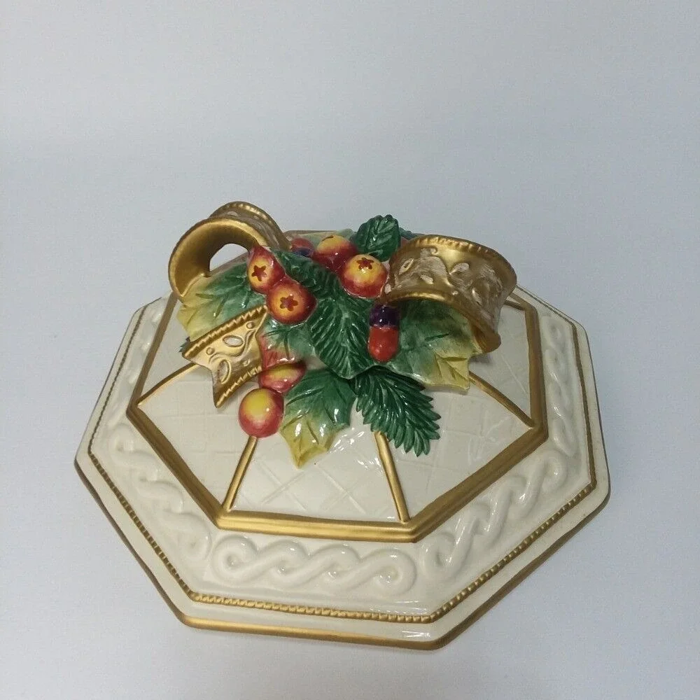 Fitz and Floyd Soup Tureen Snowy Woods Covered Dish Holiday Decor Octagon‎